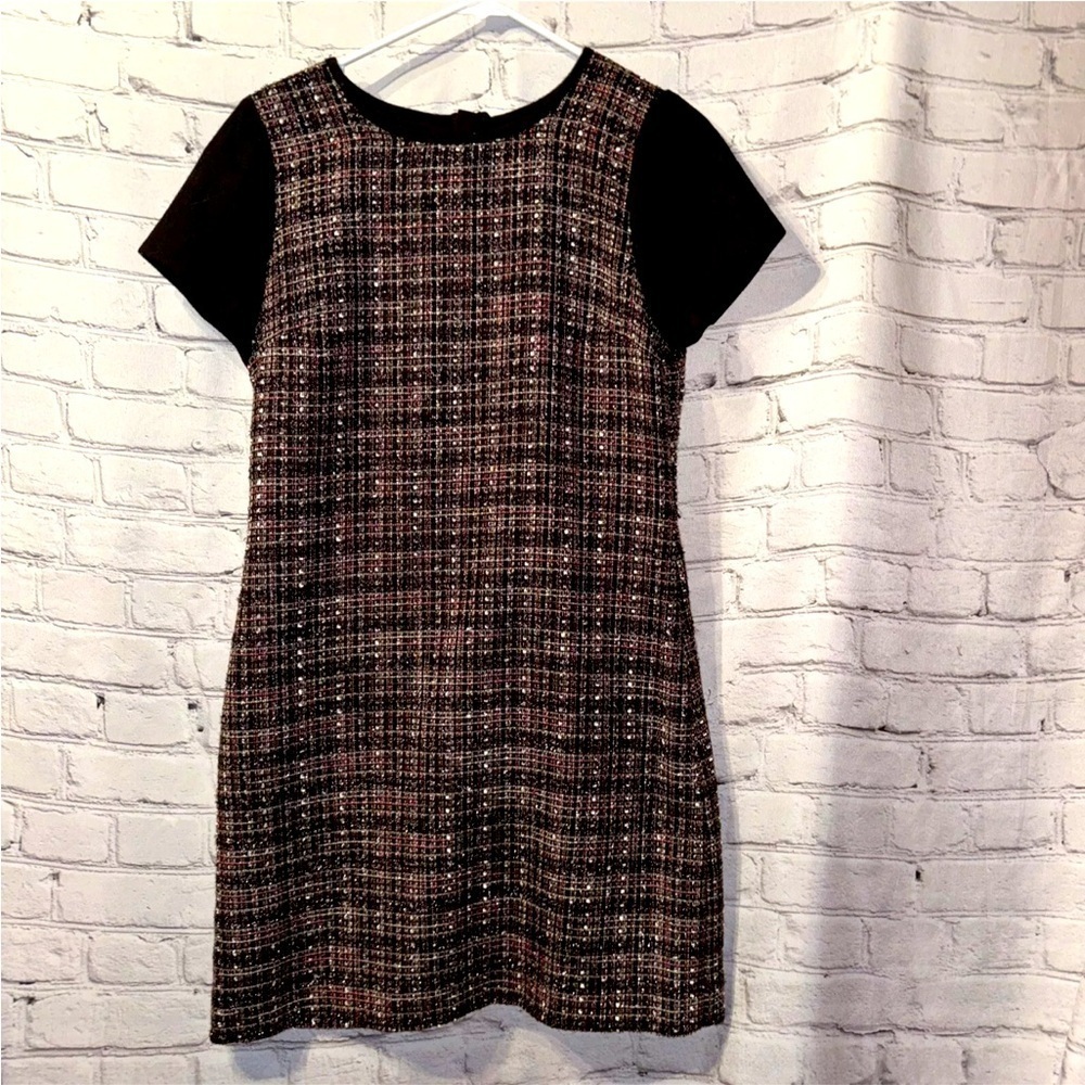 Banana Republic Women’s Size 6 Black Pink Metallic Tweed Sheath Dress Round Neck